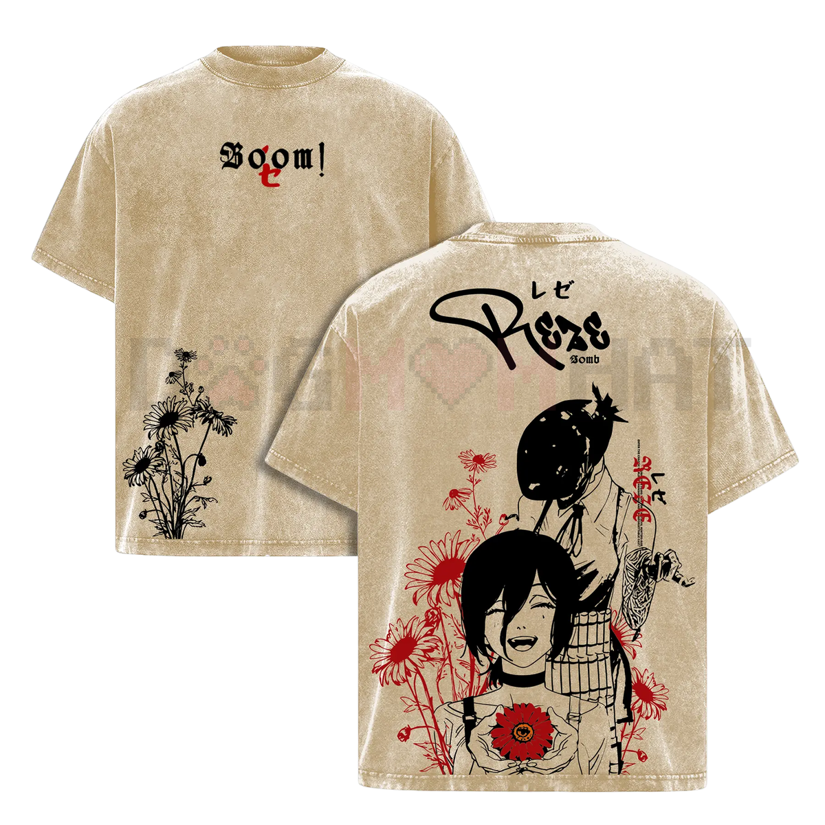 Reze Chainsaw Man T-Shirt – Vintage Washed Oversized Heavy Cotton Tee