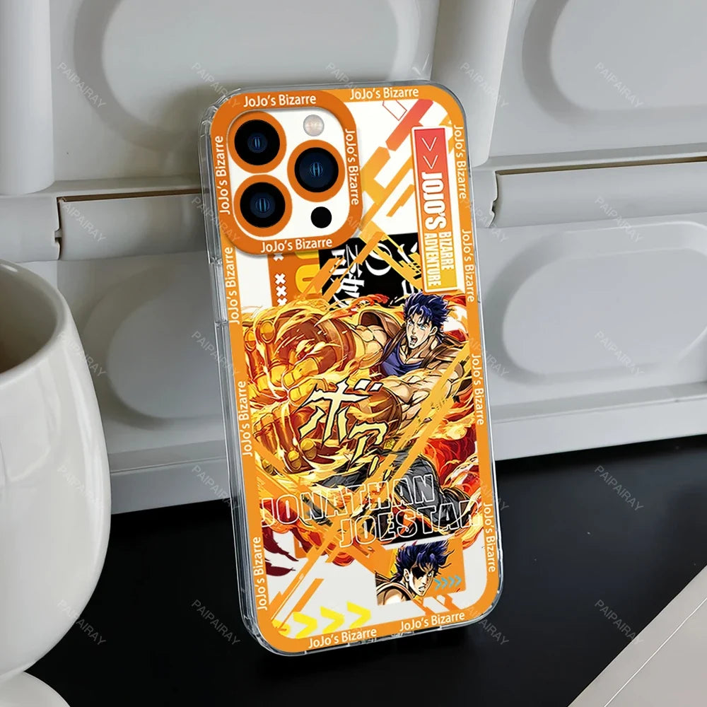 JoJos Bizarre Adventure Anime Phone Case for iPhone 12 11 13 14 15 16 Max Pro Plus Transparent Bezel Cover
